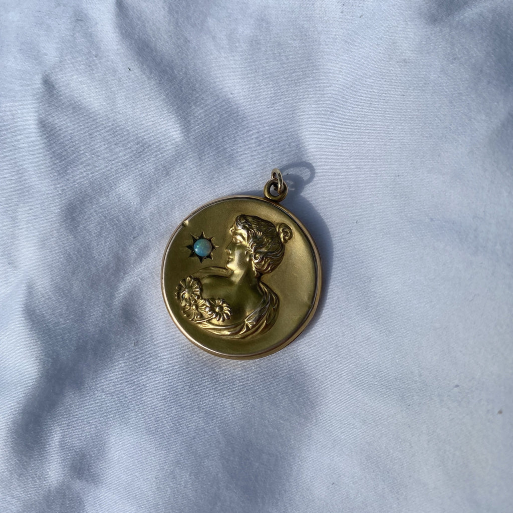 1890s Antique Art Nouveau 14K Solid Gold Locket With a Star Set Opal ...